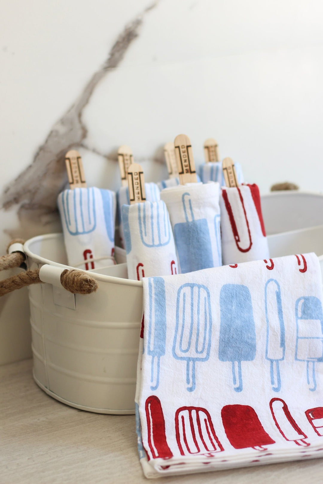 Tea Towel - Popsicles, Uniform Blue & Red - The Mended Company