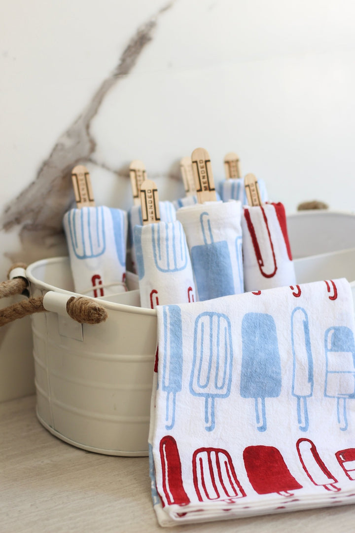 Tea Towel - Popsicles, Uniform Blue & Red - The Mended Company