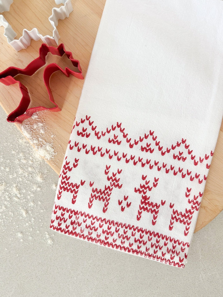Tea Towel - Reindeer Sweater, Red - The Mended Company