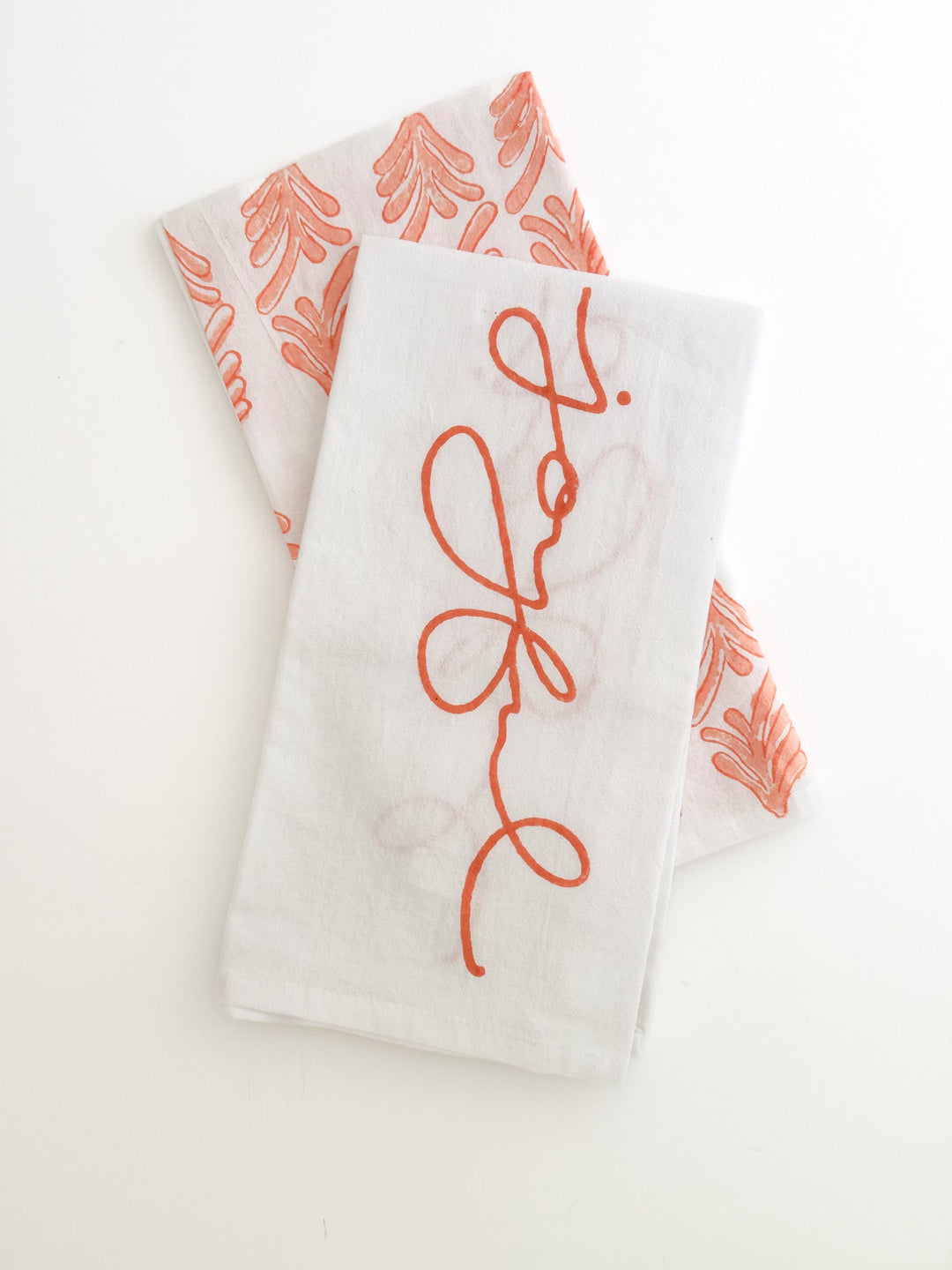 Tea Towel Set - Joyful and Palmetto, Orange - The Mended Company