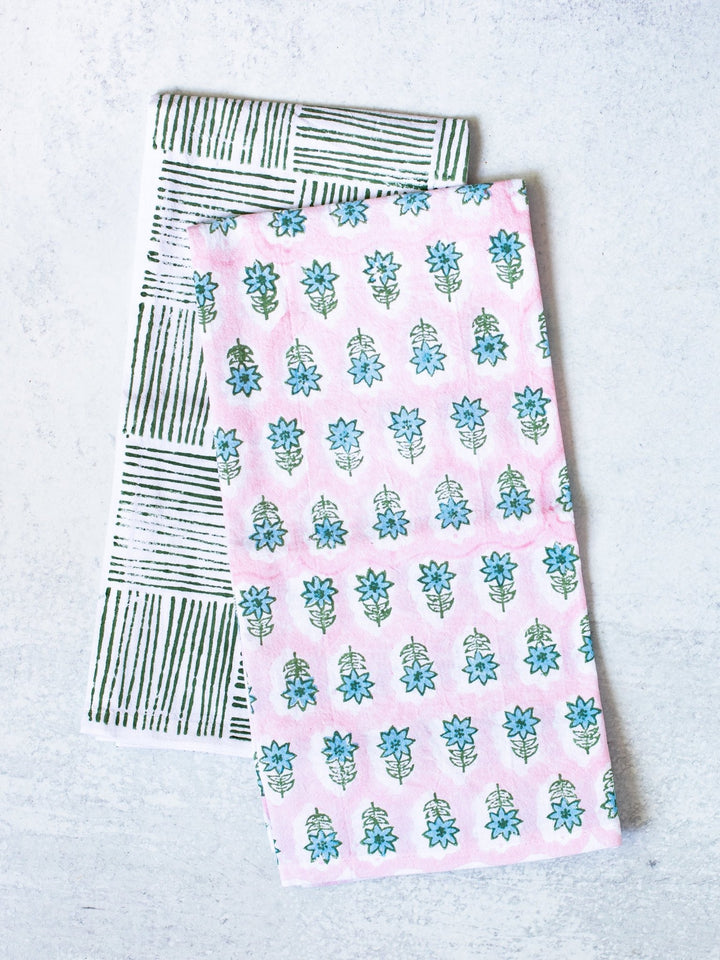 Tea Towel Set - Lily Rose &amp; Stripe Sage - The Mended Company