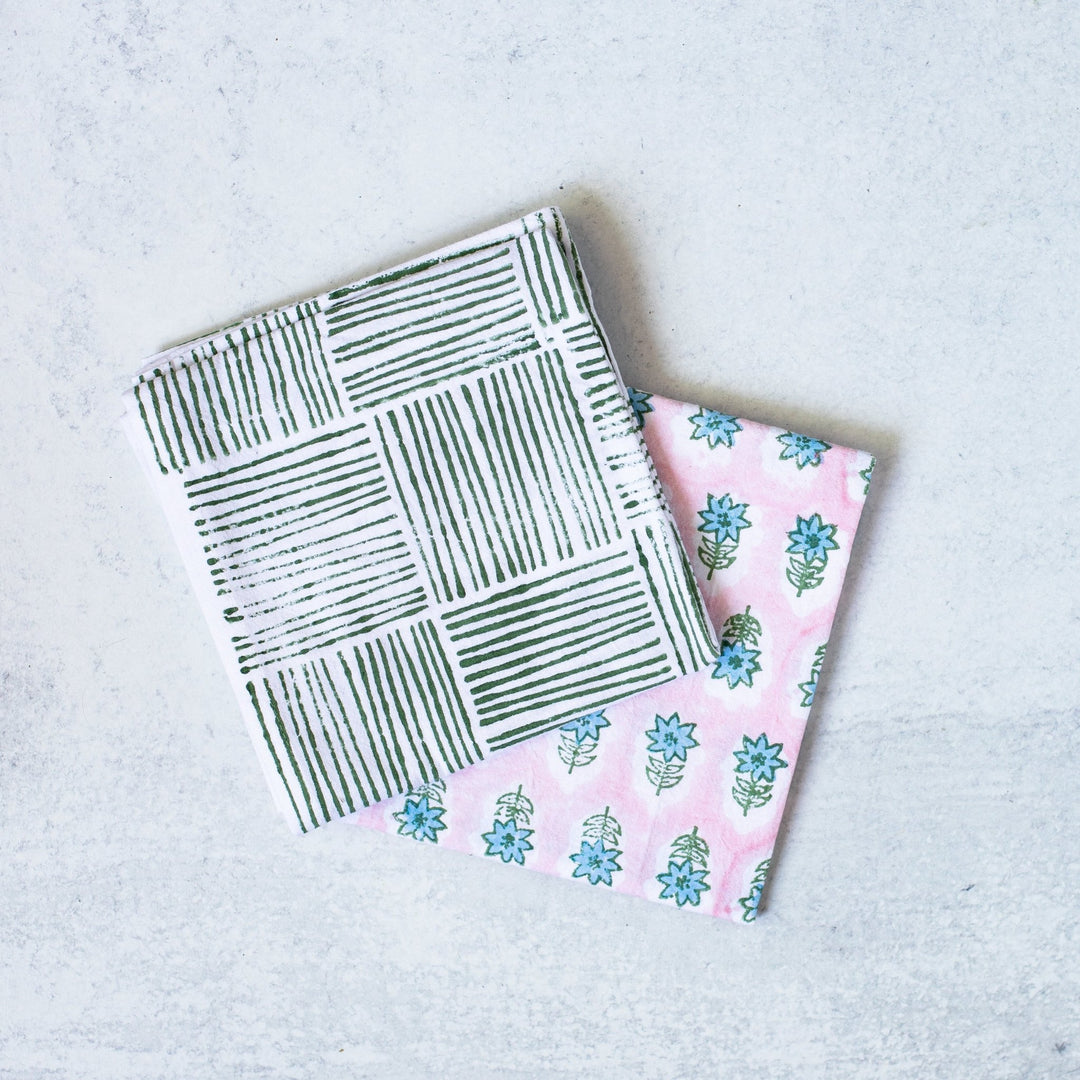 Tea Towel Set - Lily Rose &amp; Stripe Sage - The Mended Company