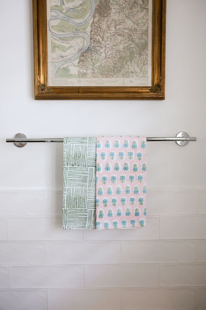 Tea Towel Set - Lily Rose &amp; Stripe Sage - The Mended Company