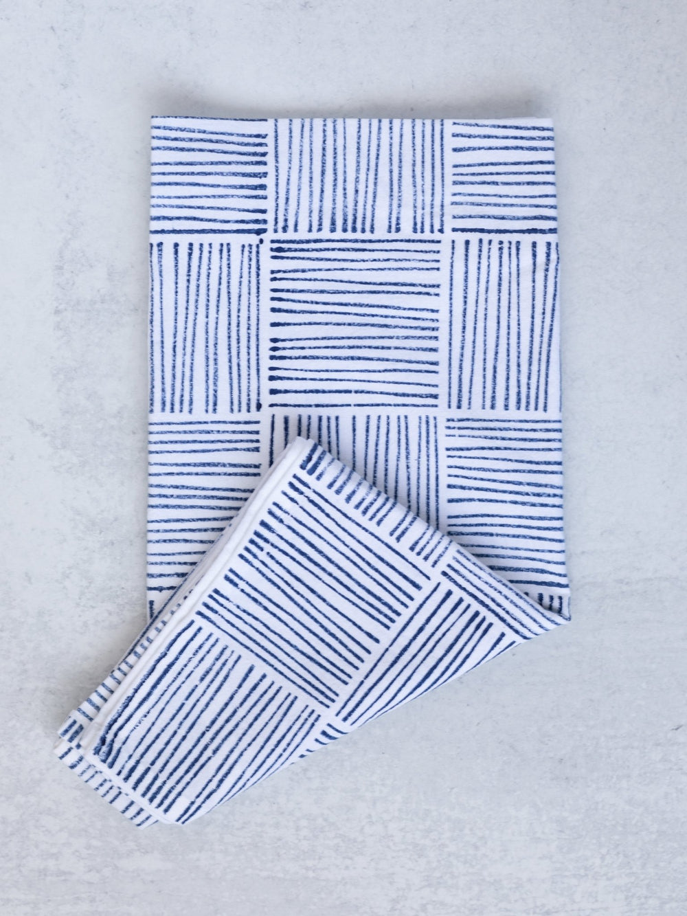 Tea Towel Set - Lotus and Stripe, Navy - The Mended Company