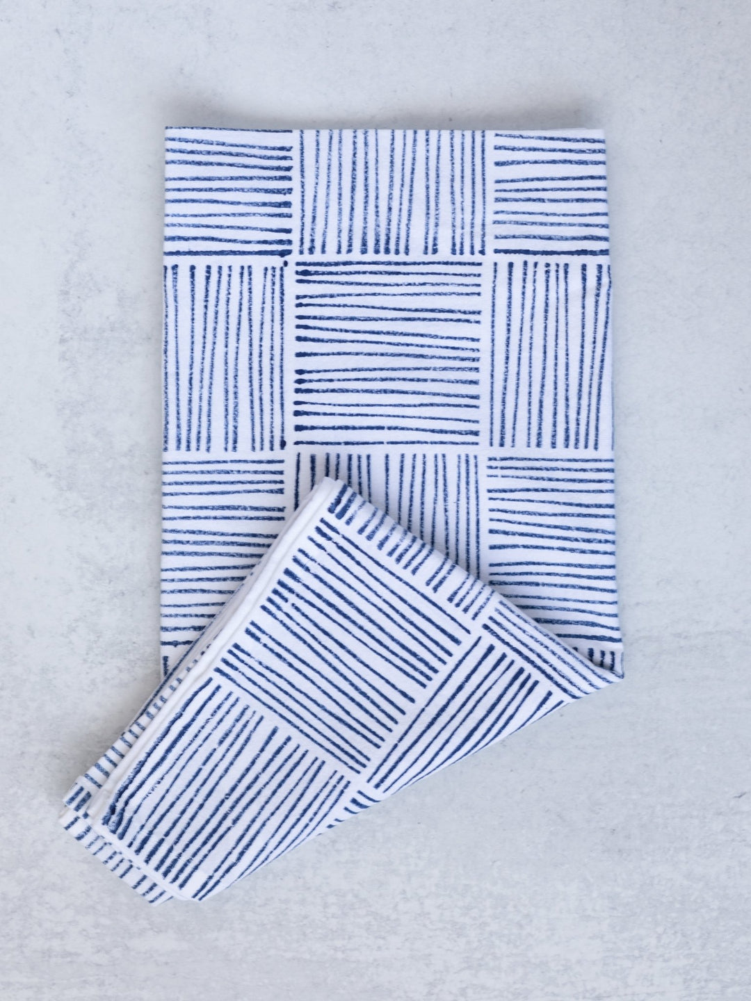 Tea Towel Set - Lotus and Stripe, Navy - The Mended Company