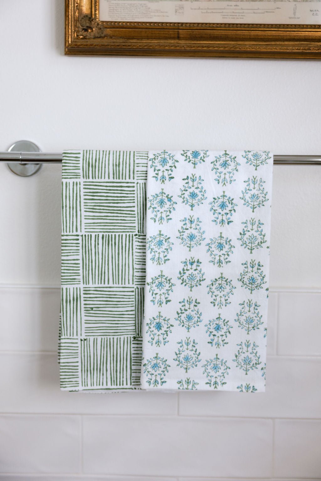Tea Towel Set - Lotus & Stripe, Sage - The Mended Company