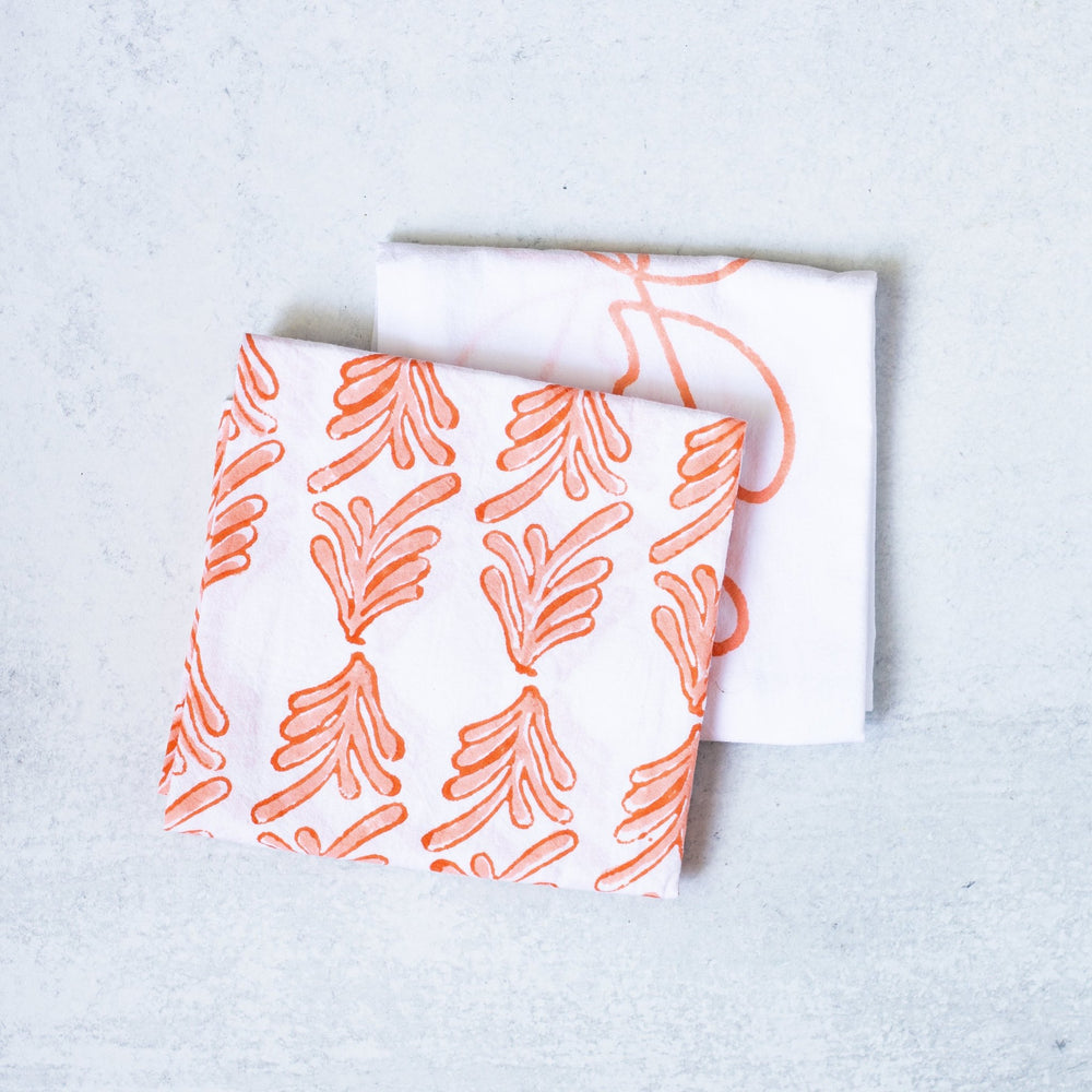 Tea Towel Set - Palmetto & Joyful, Orange - The Mended Company