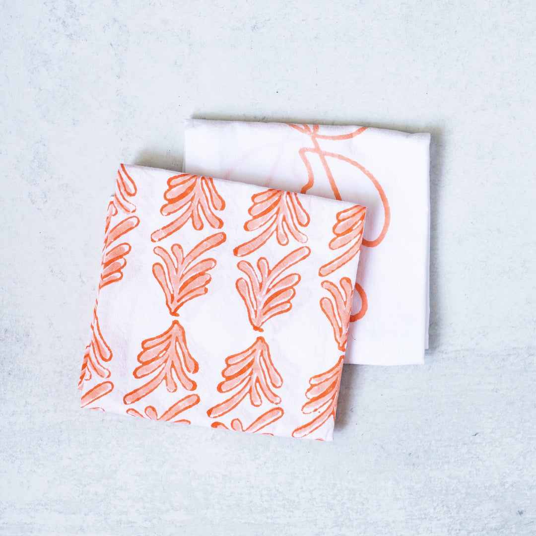 Tea Towel Set - Palmetto &amp; Joyful, Orange - The Mended Company