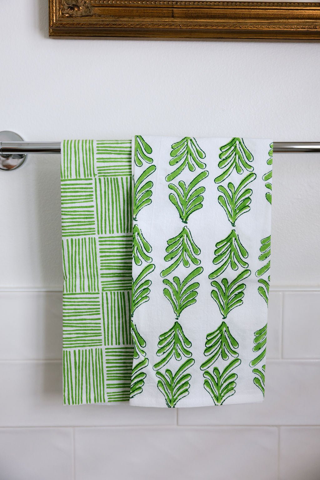 Tea Towel Set - Palmetto & Stripe, Green - The Mended Company