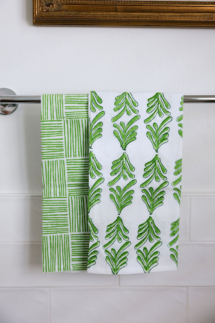 Tea Towel Set - Palmetto &amp; Stripe, Green - The Mended Company