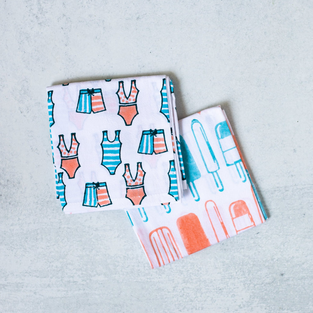 Tea Towel Set - Swimsuits & Popsicles, Melon & Saltwater - The Mended Company