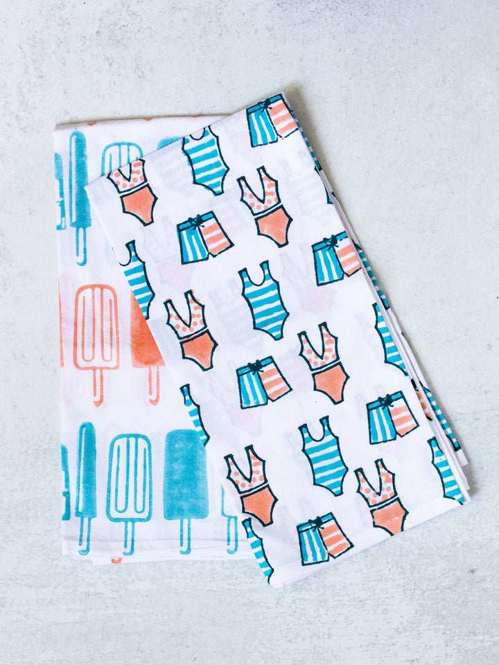 Tea Towel Set - Swimsuits &amp; Popsicles, Melon &amp; Saltwater - The Mended Company