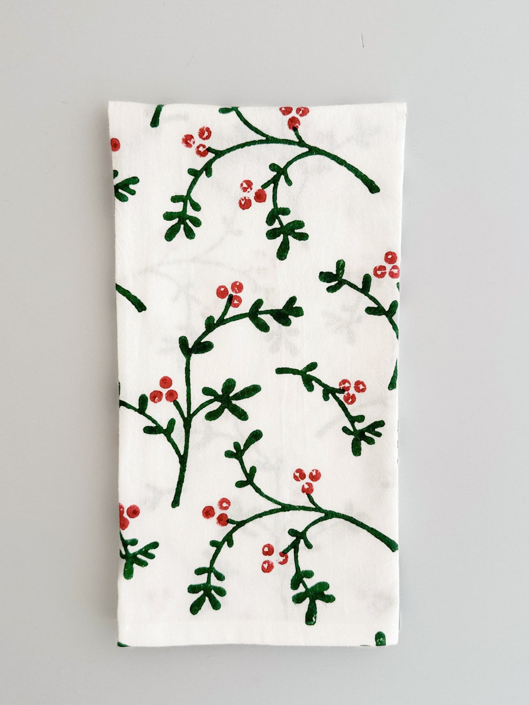 Tea Towel - Winterberry, Evergreen & Red - The Mended Company