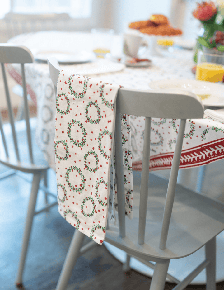 Tea Towel - Wreath, Evergreen & Red - The Mended Company