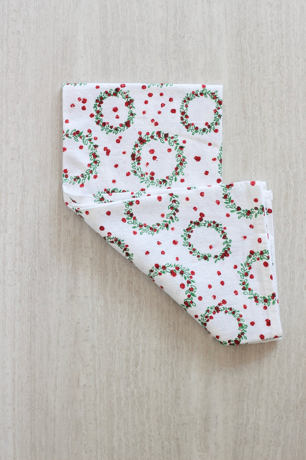 Tea Towel - Wreath, Evergreen & Red - The Mended Company