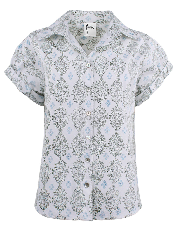 MENDED Roll Sleeve Camp Shirt Vara Dogwood Print