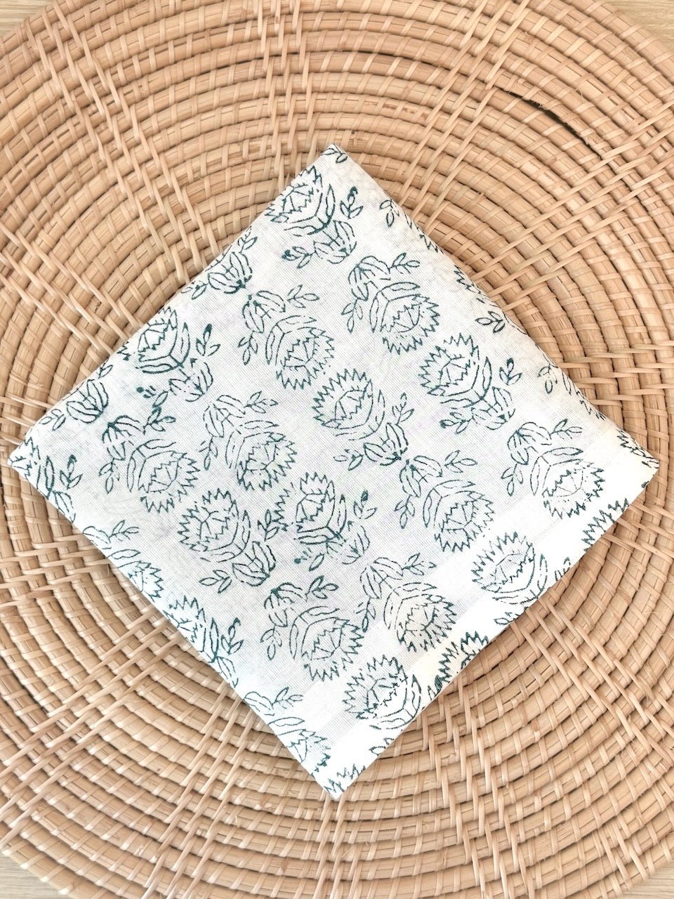 Voile Bandana - Ivory - Protea, Midnight - The Mended Company