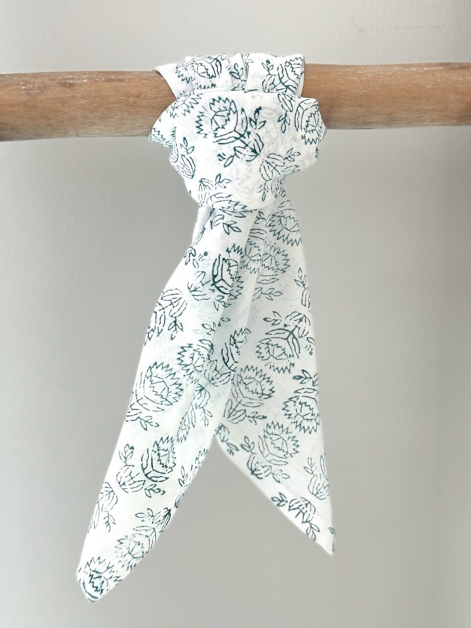 Voile Bandana - Ivory - Protea, Midnight - The Mended Company