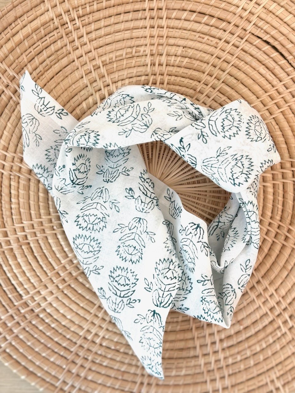 Voile Bandana - Ivory - Protea, Midnight - The Mended Company