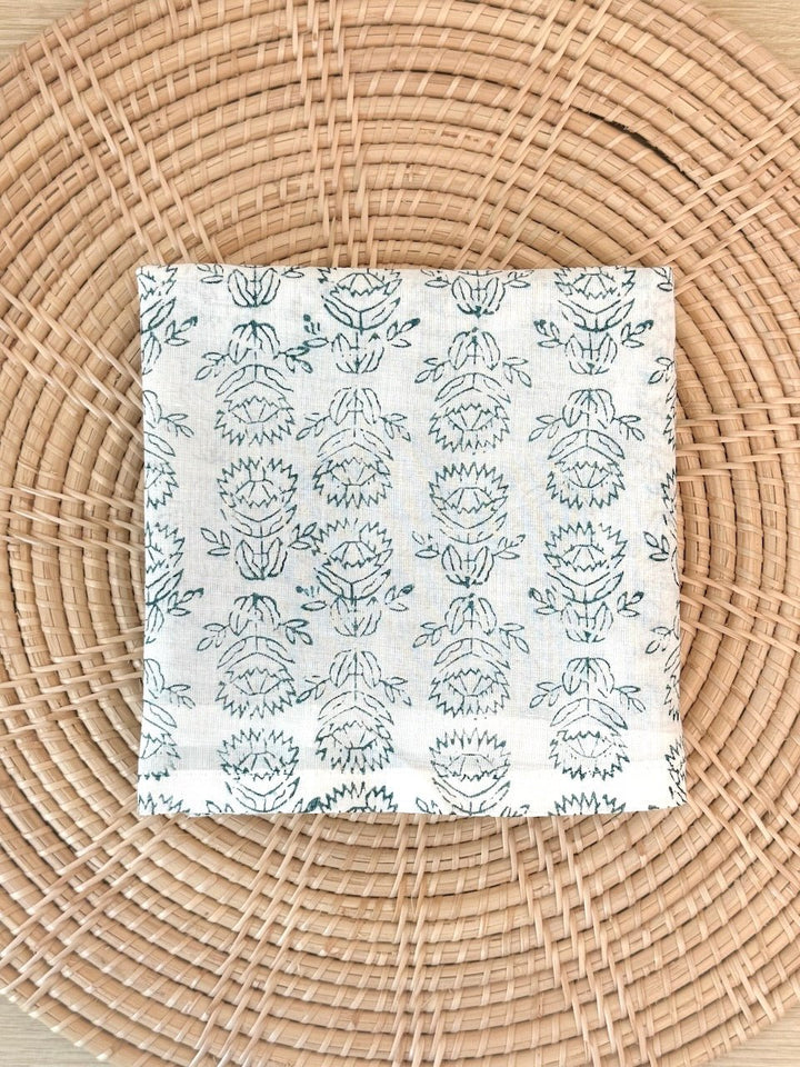 Voile Bandana - Ivory - Protea, Midnight - The Mended Company