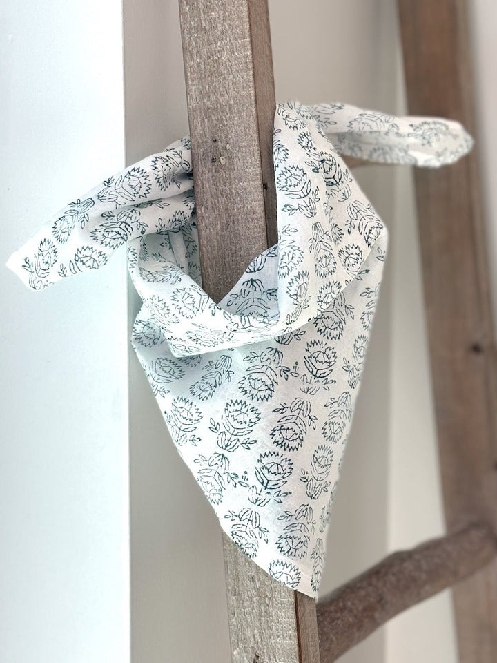 Voile Bandana - Ivory - Protea, Midnight - The Mended Company