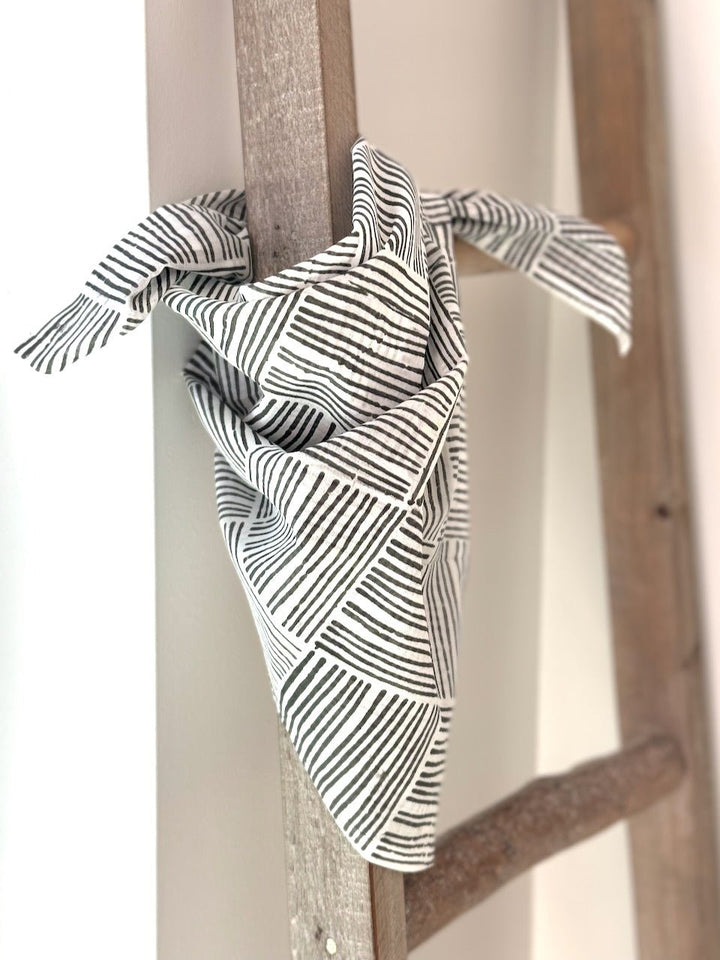 Voile Bandana - Ivory - Striped, Black - The Mended Company