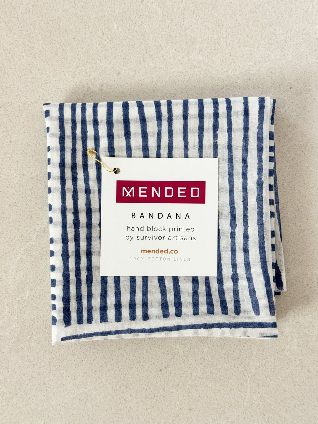 Voile Bandana - Ivory - Striped, Navy - The Mended Company