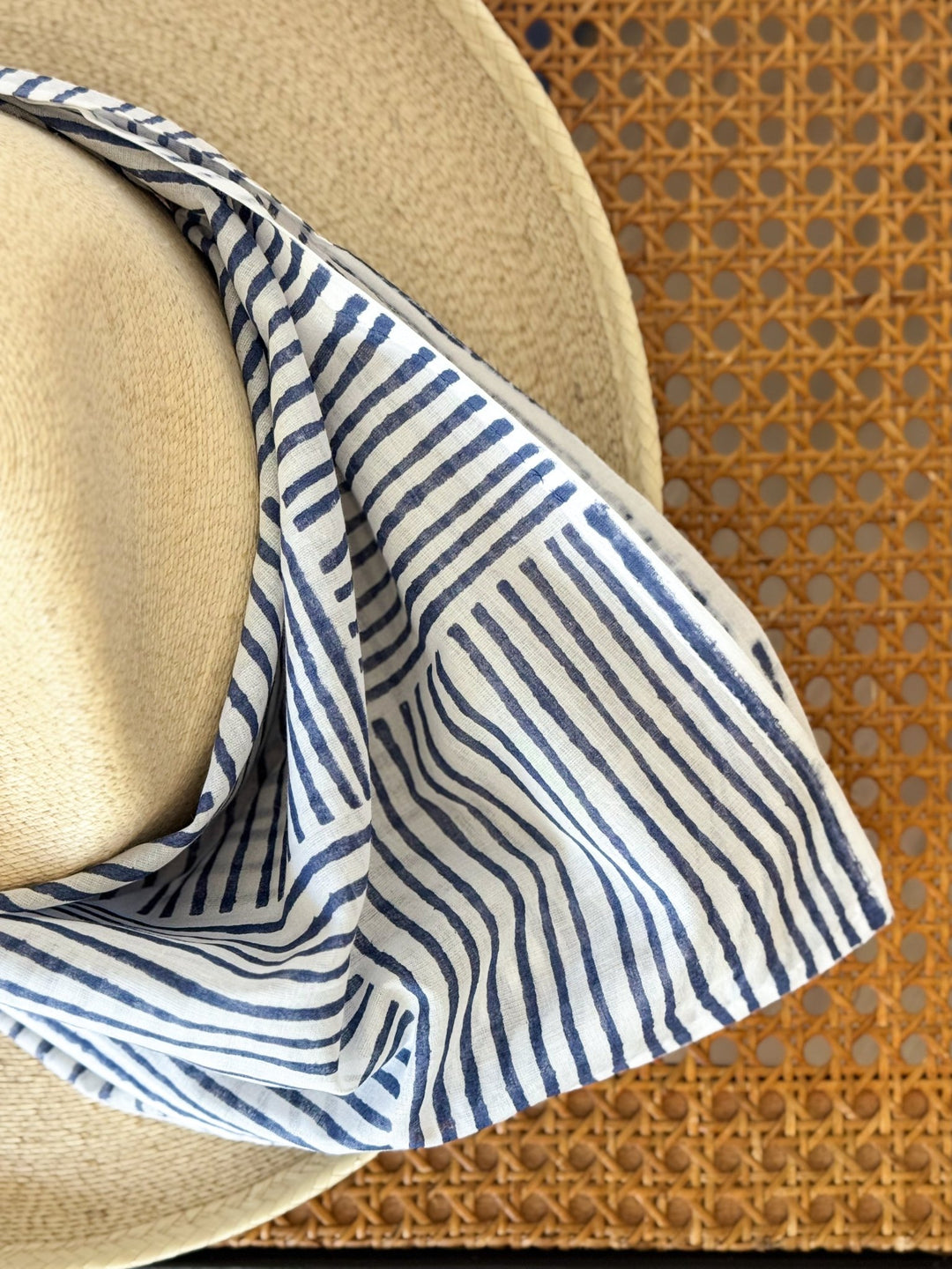 Voile Bandana - Ivory - Striped, Navy - The Mended Company