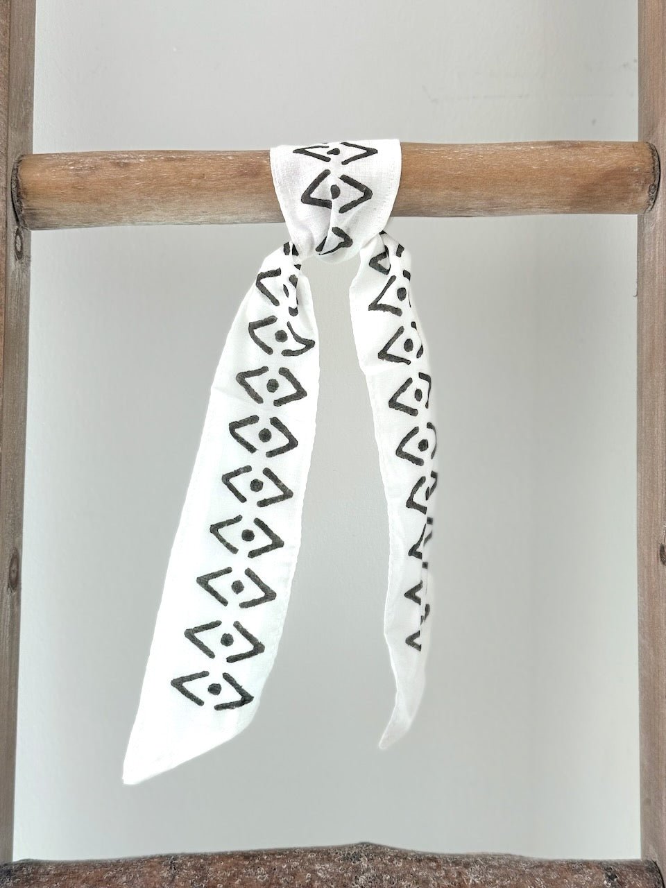 Voile Ribbon - Ivory - Aztec Boarder, Black - The Mended Company