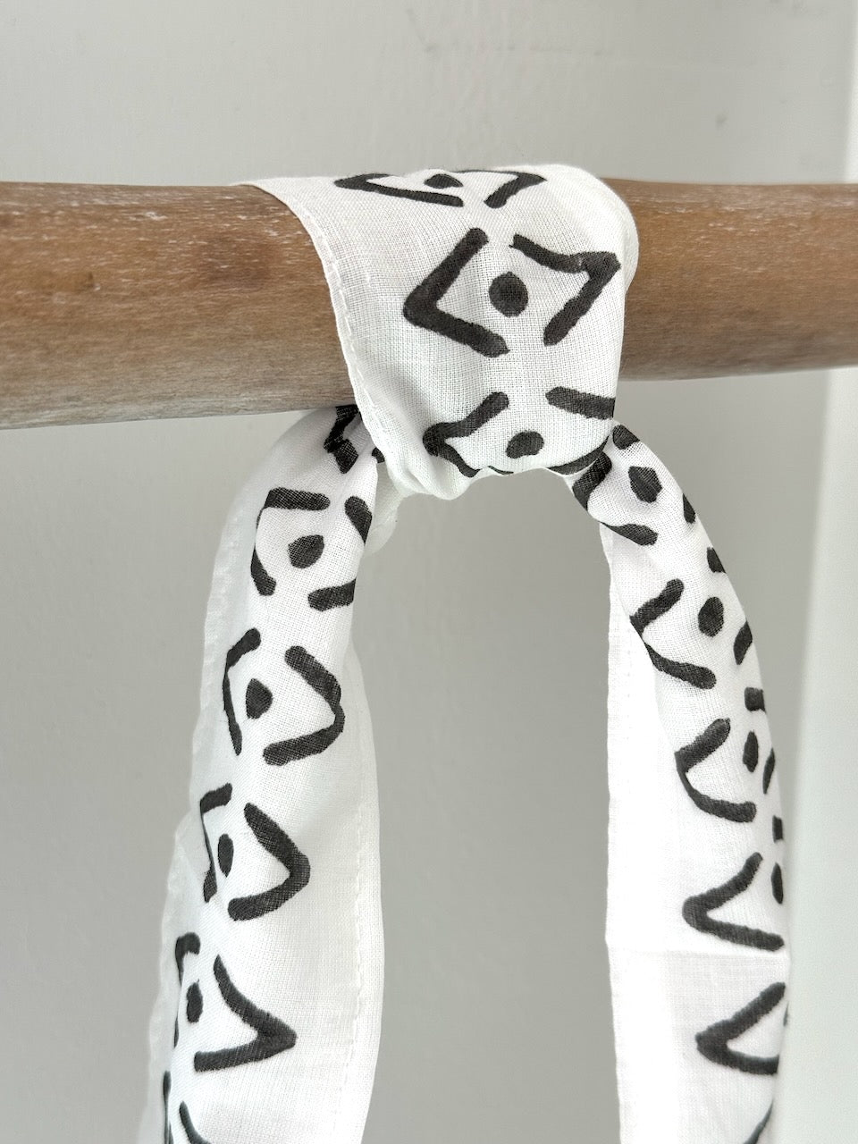 Voile Ribbon - Ivory - Aztec Boarder, Black - The Mended Company