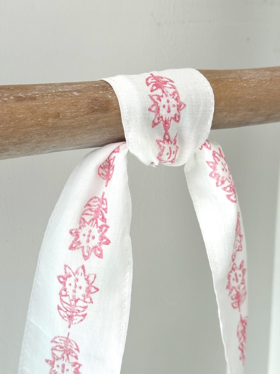 Voile Ribbon - Ivory - Vara Border, Pink - The Mended Company