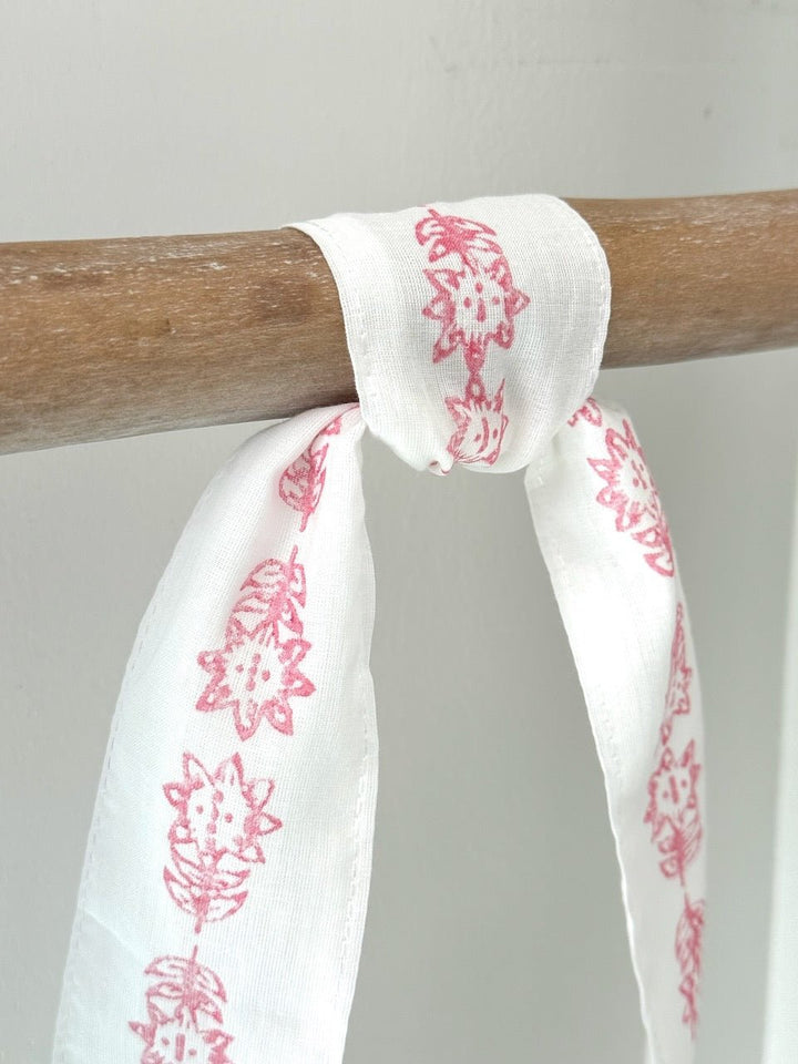 Voile Ribbon - Ivory - Vara Border, Pink - The Mended Company