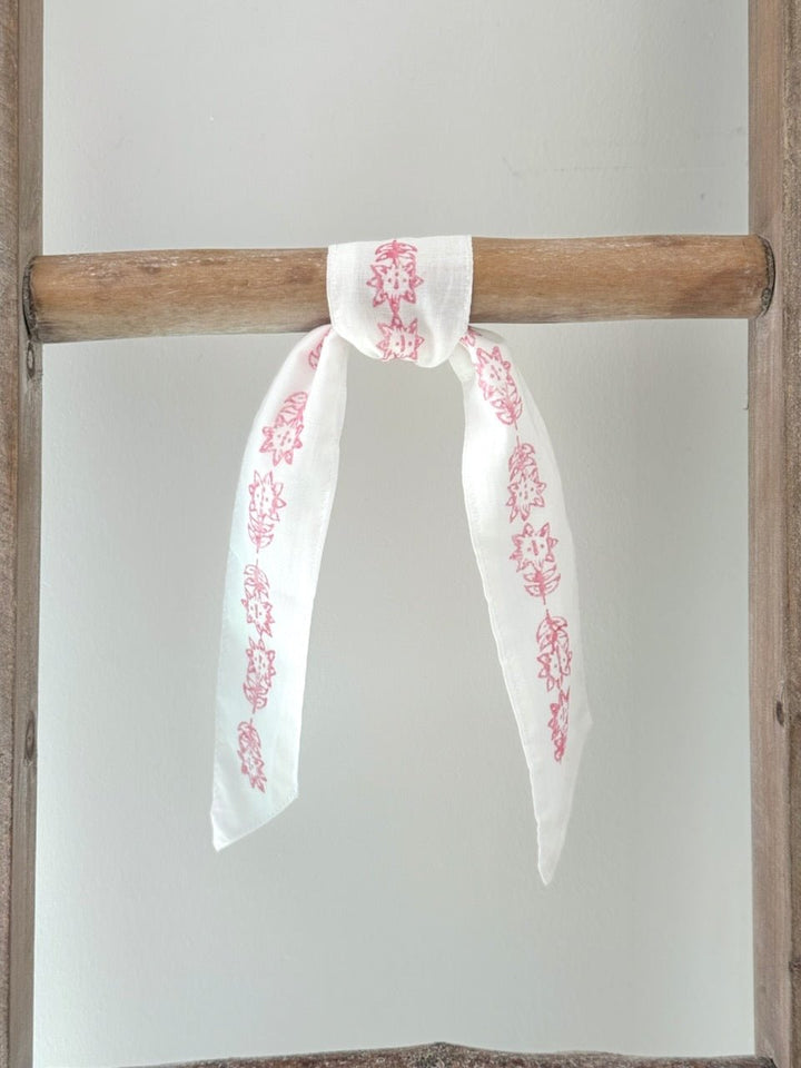 Voile Ribbon - Ivory - Vara Border, Pink - The Mended Company