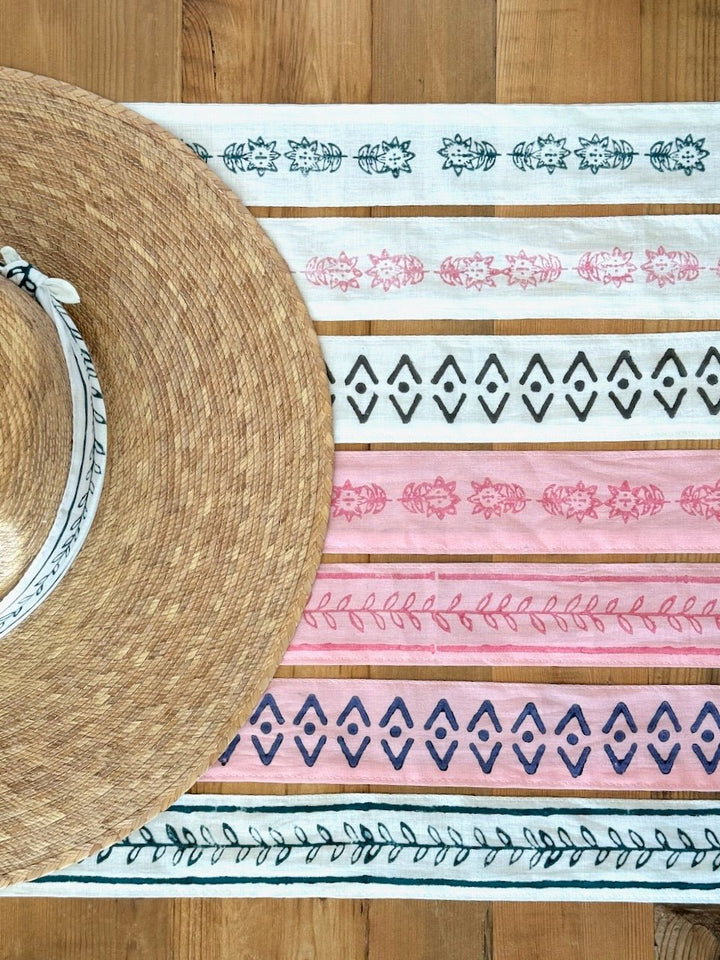 Voile Ribbon - Ivory - Vara Border, Pink - The Mended Company