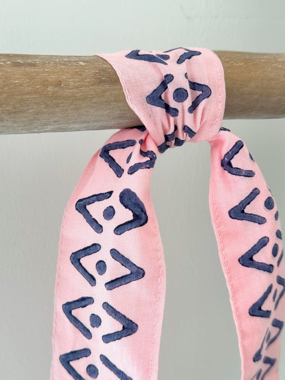 Voile Ribbon - Pale Pink - Aztec Border, Navy - The Mended Company