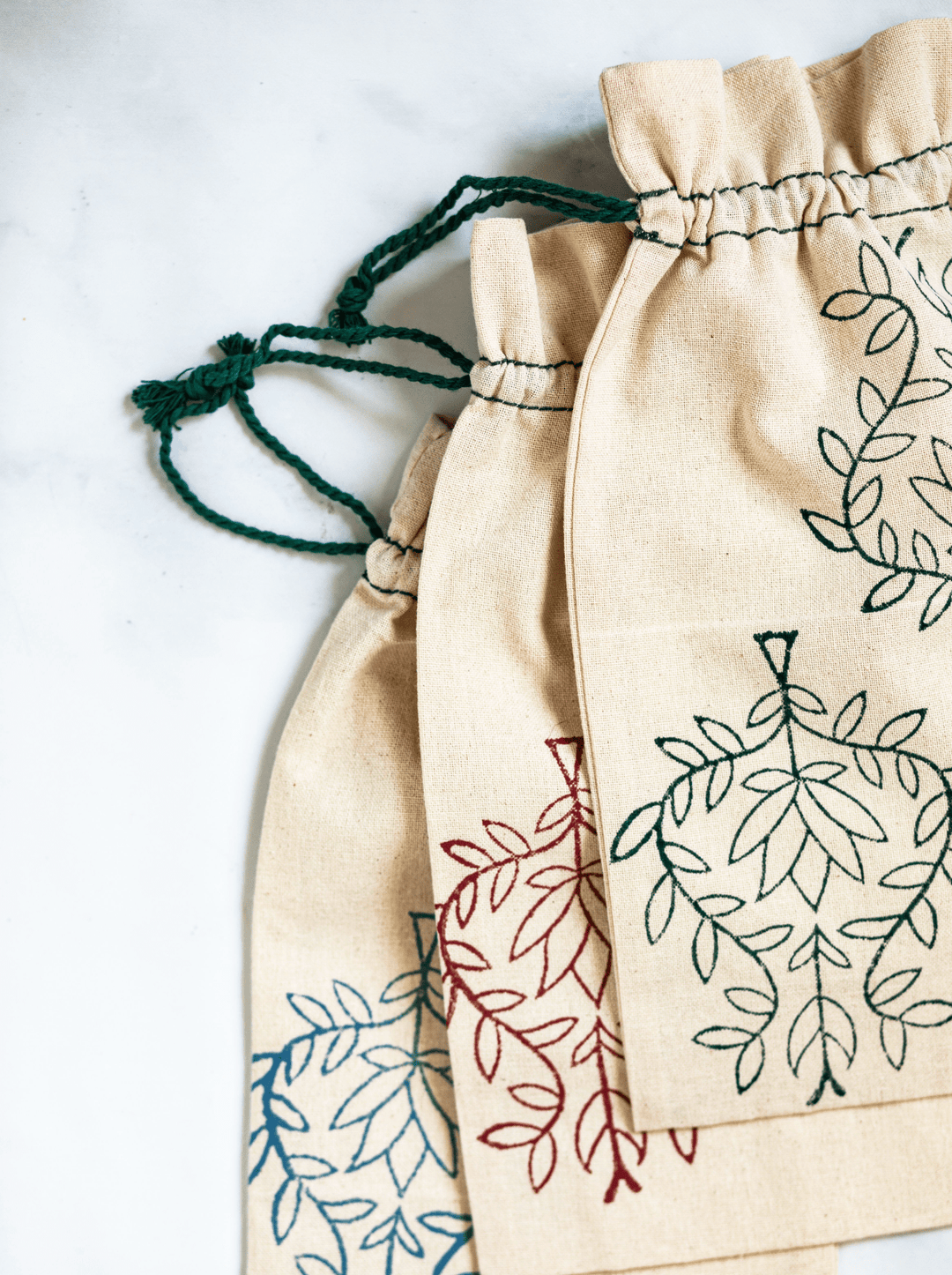 Wine Gift Bag - Lotus, Berry with Midnight Thread - The Mended Company