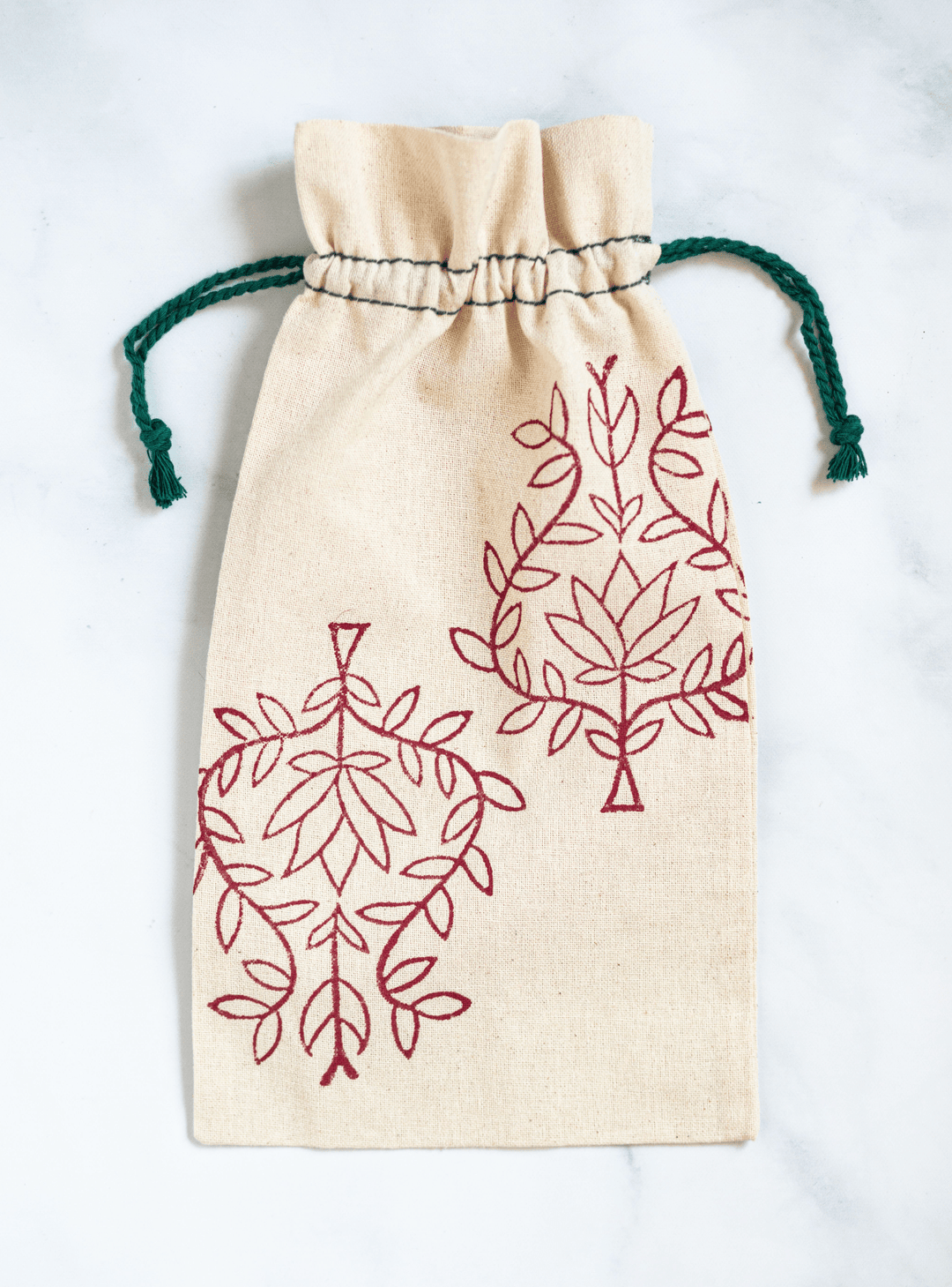 Wine Gift Bag - Lotus, Berry with Midnight Thread - The Mended Company