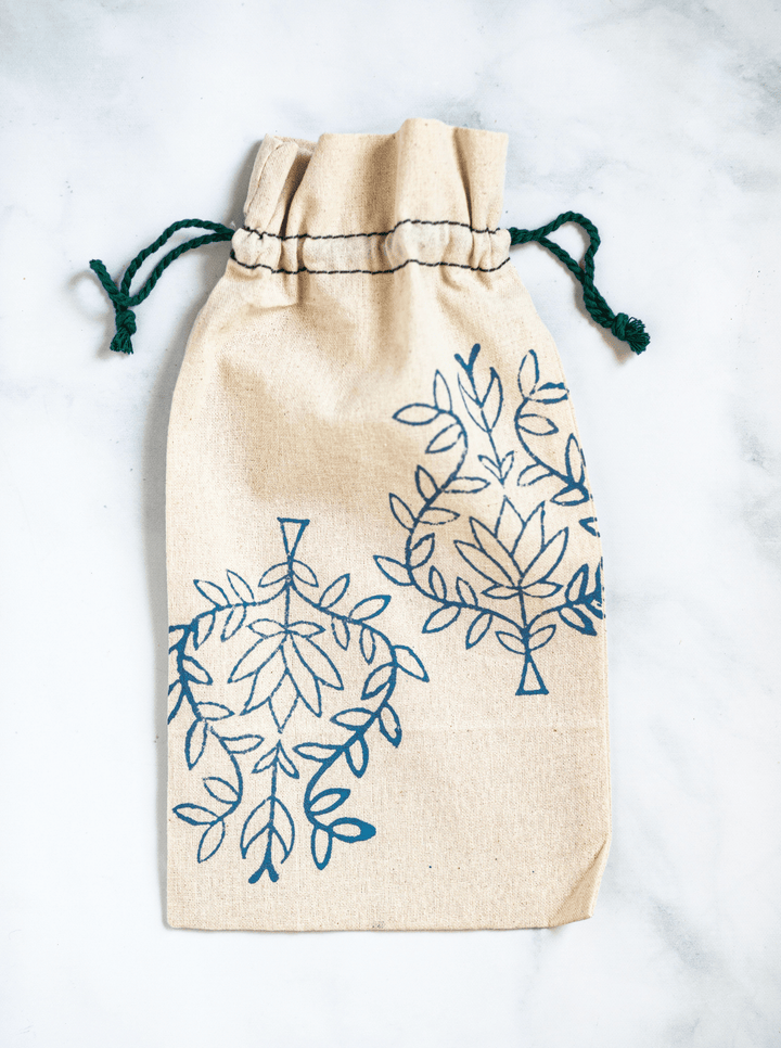 Wine Gift Bag - Lotus, Uniform Blue with Midnight Thread - The Mended Company