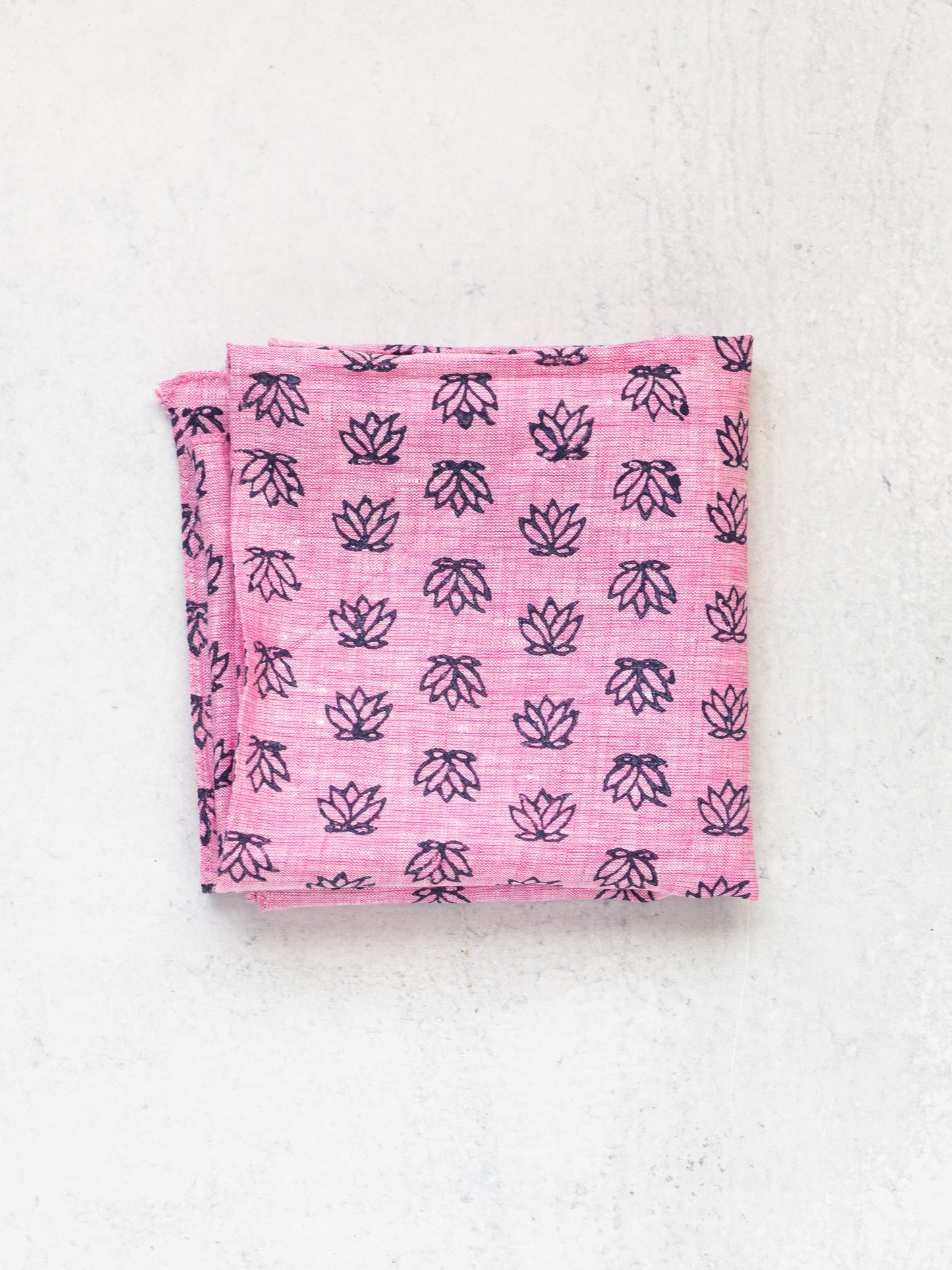 Bandana - Pink Linen with Baby Lotus, Navy