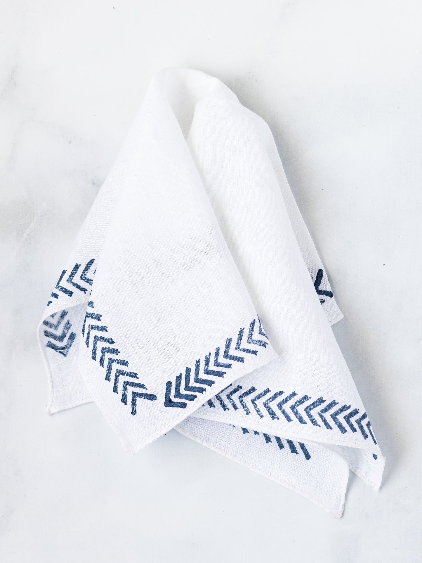 Pocket Squares - White Linen with Arrows, Navy
