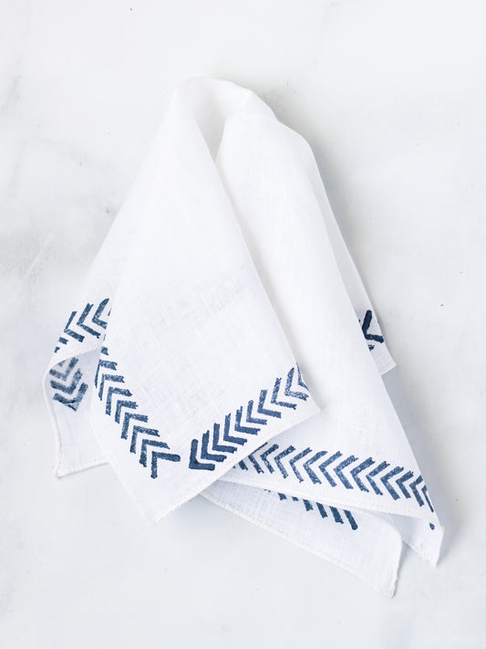 Pocket Squares - White Linen with Arrows, Navy