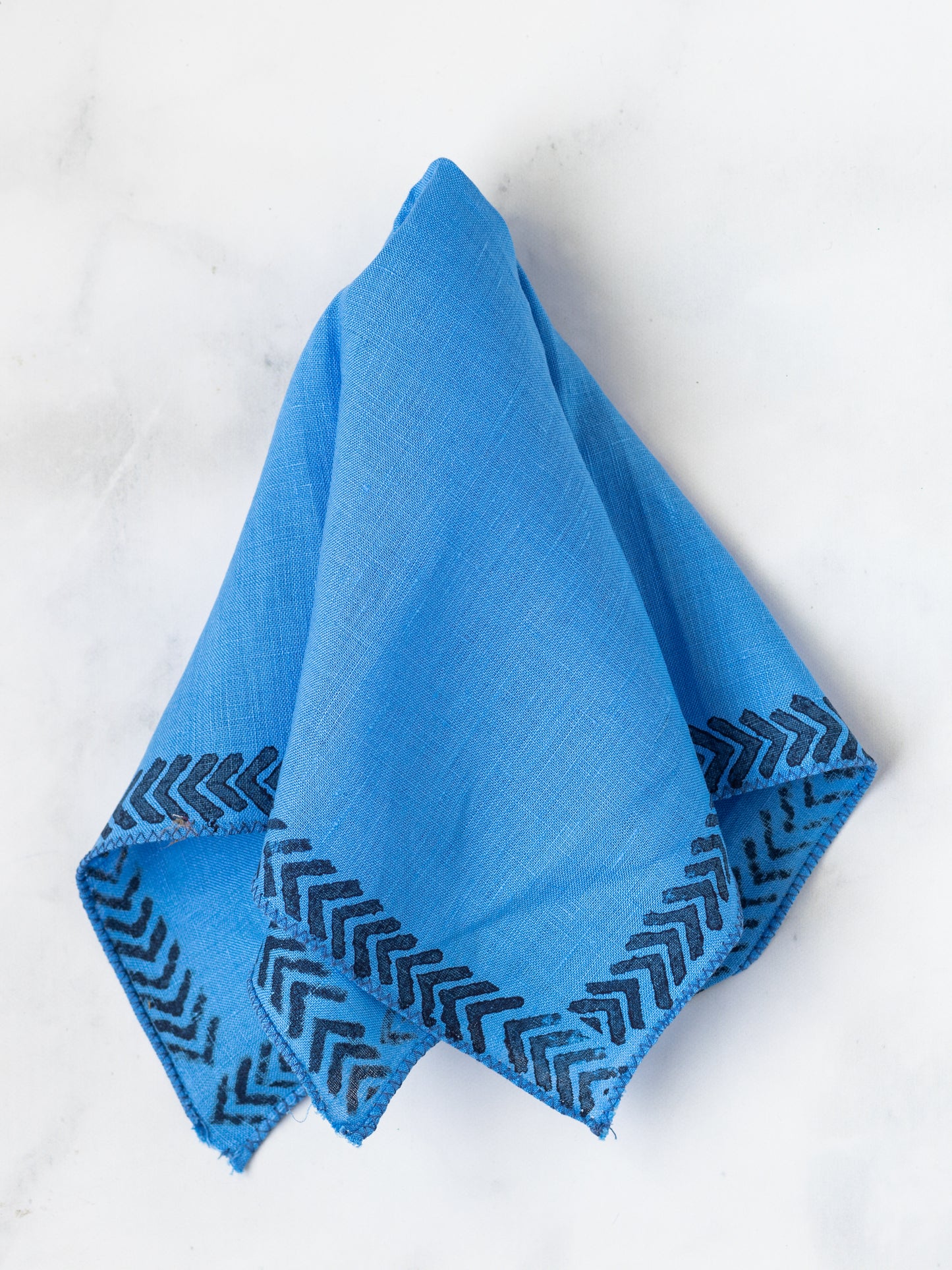 Pocket Square - Blue Linen with Arrows, Navy