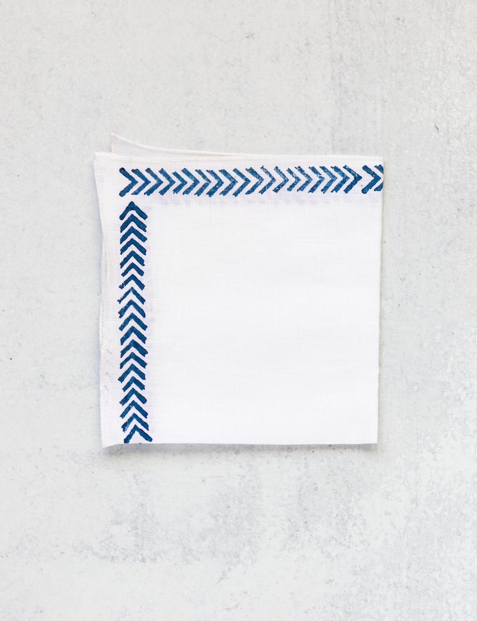 Pocket Squares - White Linen with Arrows, Navy
