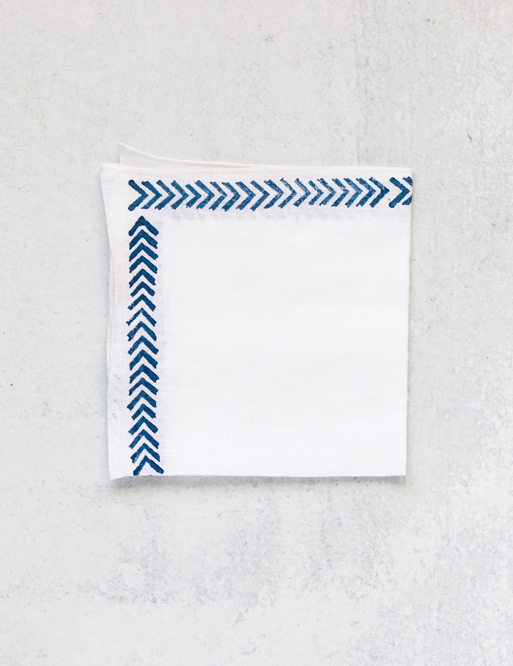 Pocket Squares - White Linen with Arrows, Navy