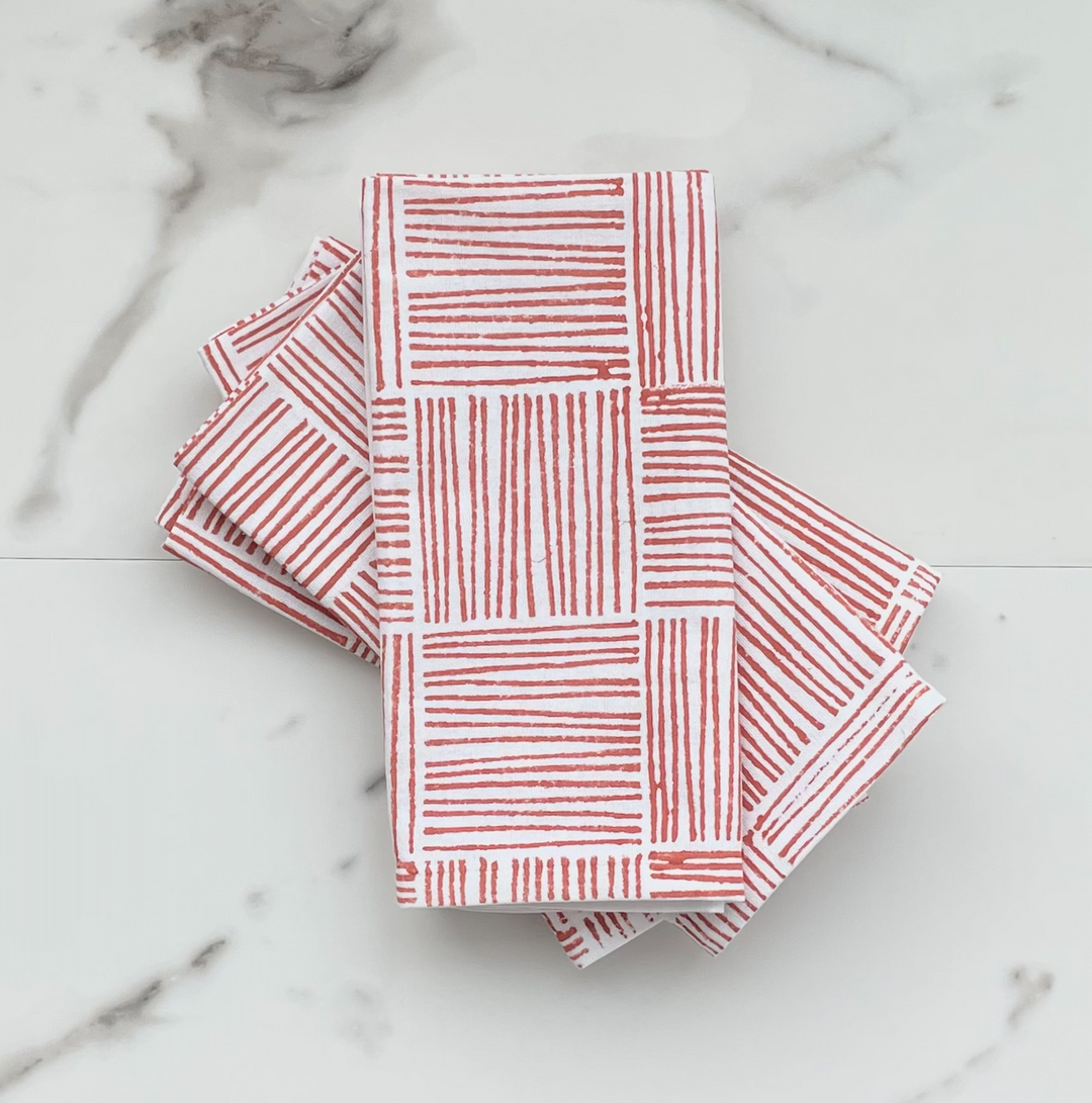 Dinner Napkins (set of 4) - Striped (Large), Terracotta