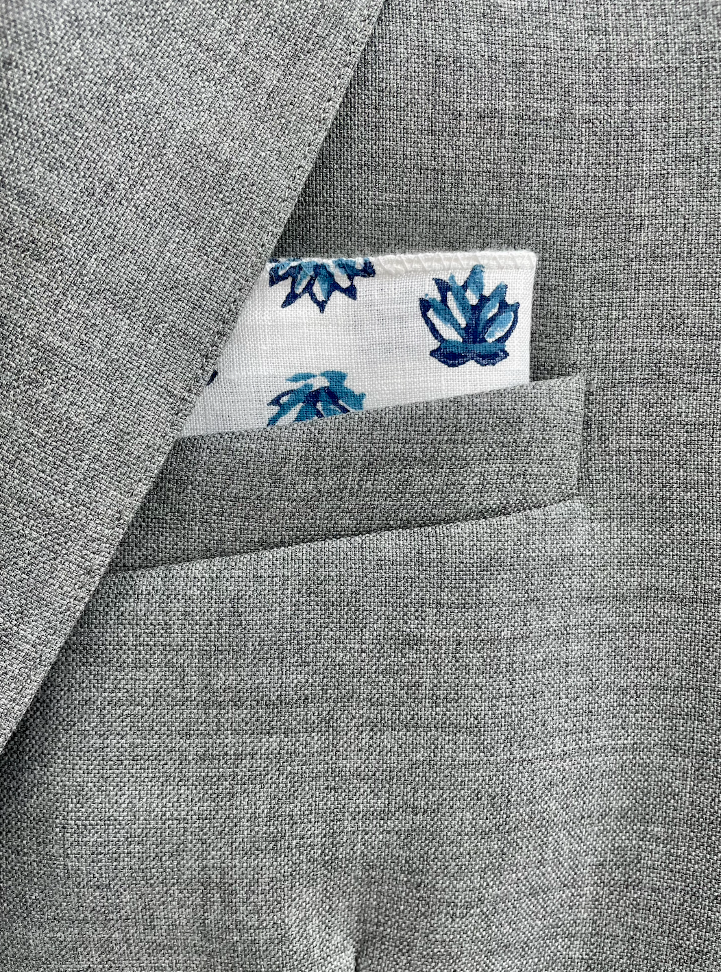 Pocket Square - White Linen with Uniform Blue & Navy