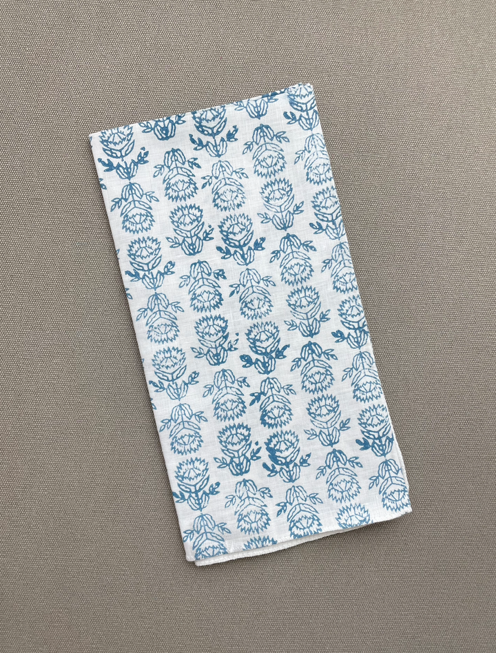 Bandana - White Voile with Protea, Uniform Blue