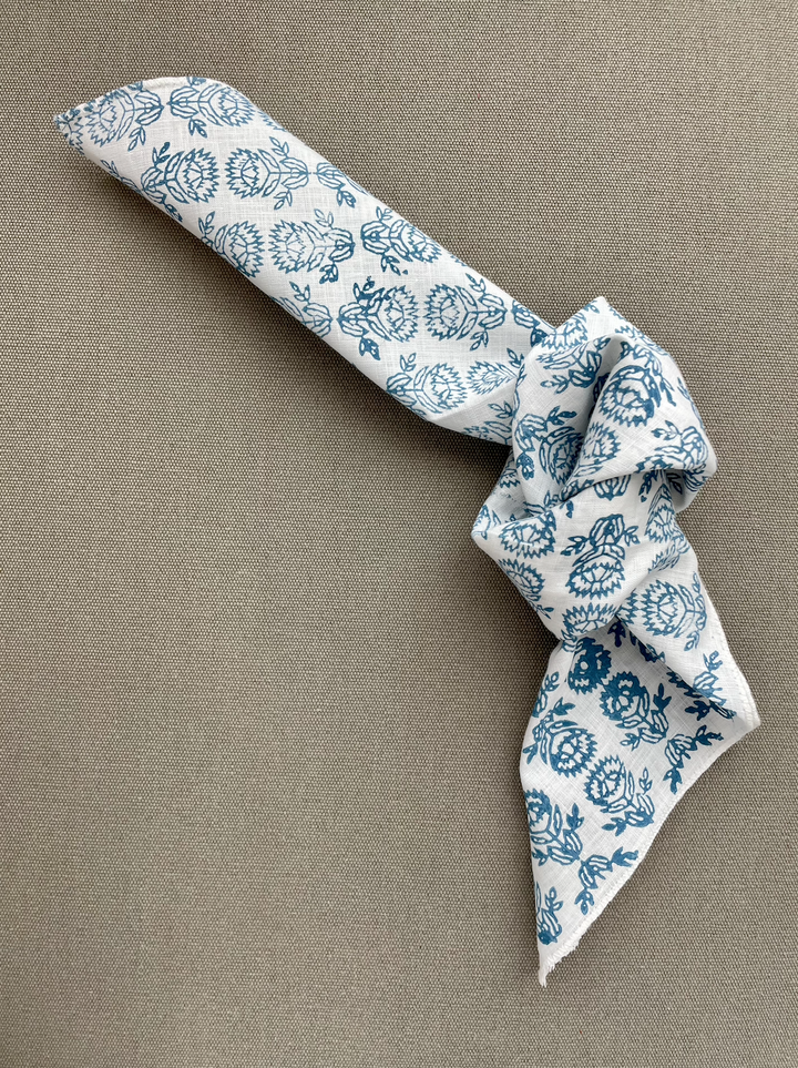 Bandana - White Voile with Protea, Uniform Blue
