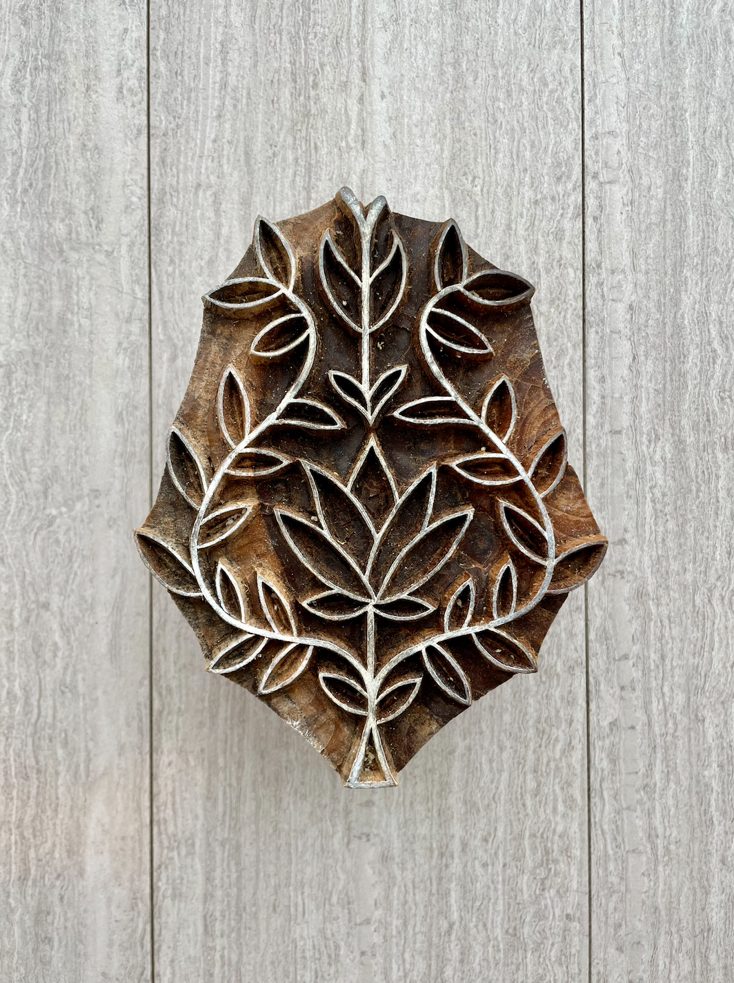 Hand-Carved Wooden Block - Lotus