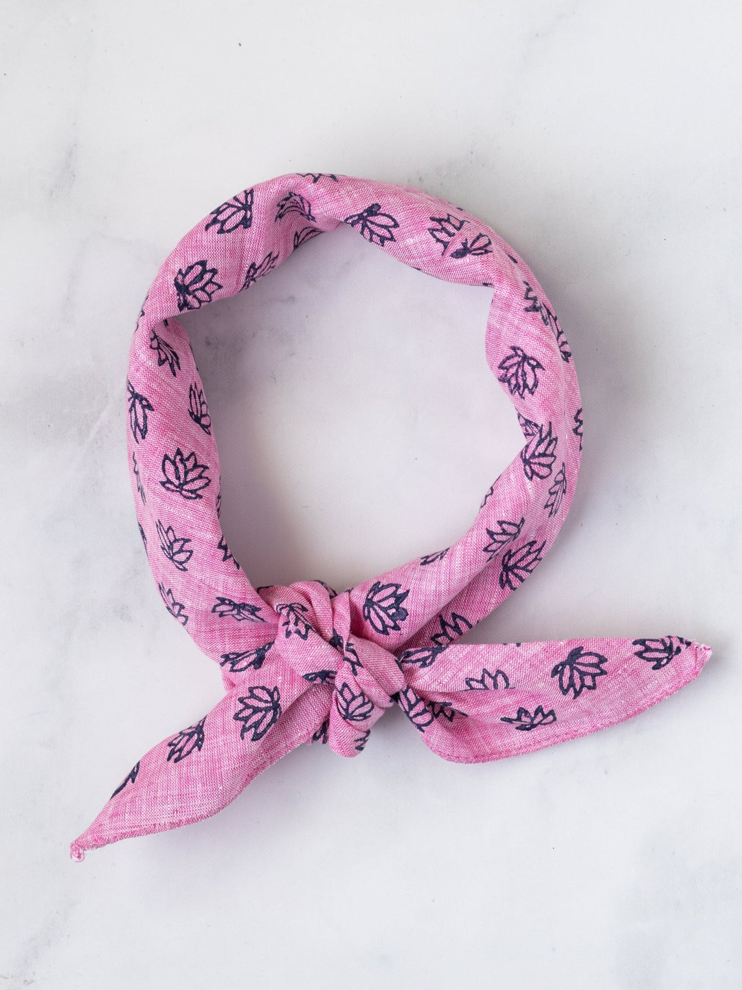 Bandana - Pink Linen with Baby Lotus, Navy - The Mended Company